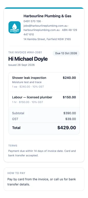 An overdue invoice in Toolbox, with the amount still owing