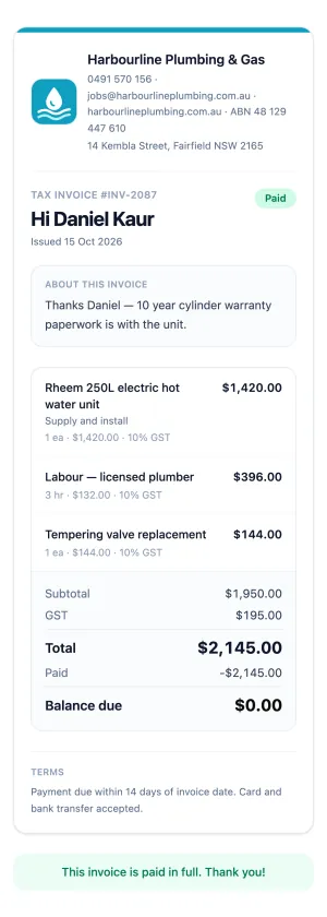 A paid invoice in Toolbox